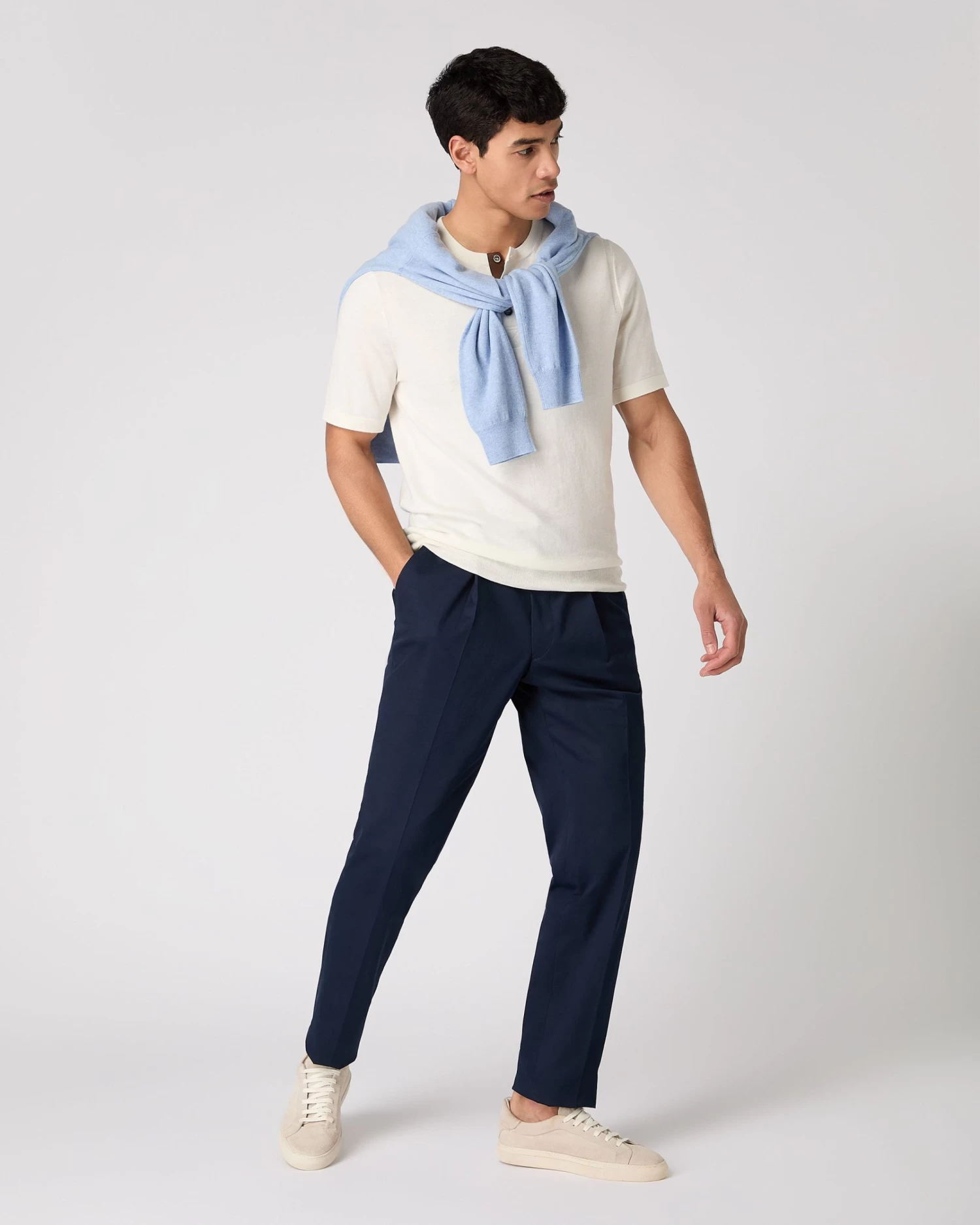 Men's Sorrento Cotton Cashmere Drawstring Trouser Navy Blue 5 Men's Sorrento Cotton Cashmere Drawstring Trouser Navy Blue - Image 3