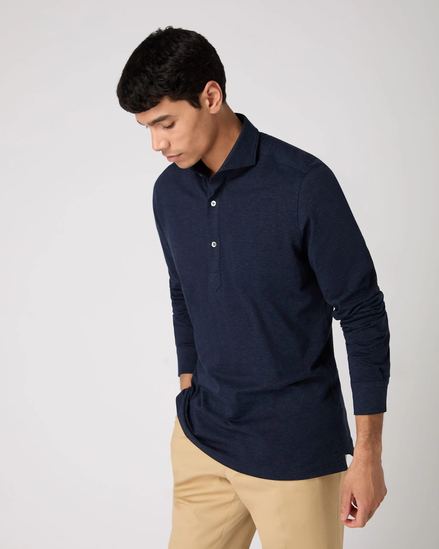 Men's Antibes Cotton Cashmere Polo Shirt Navy Blue 3 Men's Antibes Cotton Cashmere Polo Shirt Navy Blue