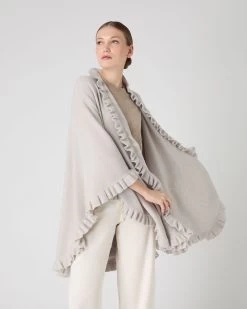 Women's Scarlett Frill Cashmere Cape Pebble Grey