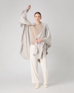 Women's Scarlett Frill Cashmere Cape Pebble Grey -Cozy Fashion Shop SS24 NPW000008 PBG 3