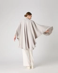 Women's Scarlett Frill Cashmere Cape Pebble Grey -Cozy Fashion Shop SS24 NPW000008 PBG 4