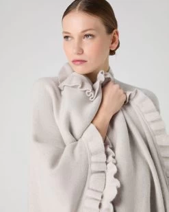 Women's Scarlett Frill Cashmere Cape Pebble Grey -Cozy Fashion Shop SS24 NPW000008 PBG 5