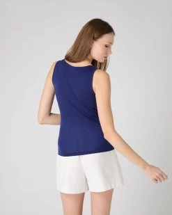 Women's Ella Superfine Cashmere Shell Top Indigo Blue -Cozy Fashion Shop SS24 NPW000806 I05 4