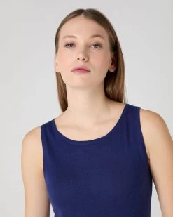 Women's Ella Superfine Cashmere Shell Top Indigo Blue -Cozy Fashion Shop SS24 NPW000806 I05 5