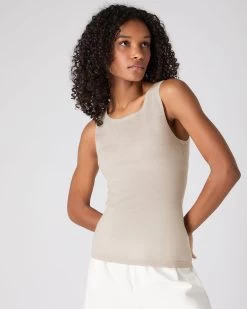 Women's Ella Superfine Cashmere Shell Top Sandstone Brown