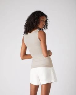 Women's Ella Superfine Cashmere Shell Top Sandstone Brown -Cozy Fashion Shop SS24 NPW000806 S44 4op