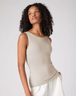 Women's Ella Superfine Cashmere Shell Top Sandstone Brown -Cozy Fashion Shop SS24 NPW000806 S44 5op