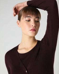 Women's Mia Superfine Cashmere V Neck Cardigan Clove Brown -Cozy Fashion Shop SS24 NPW000807 CLO 5