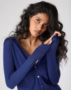 Women's Mia Superfine Cashmere V Neck Cardigan Indigo Blue -Cozy Fashion Shop SS24 NPW000807 I05 5