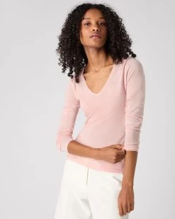 Women's Imogen Superfine Cashmere V Neck Jumper Blush Pink