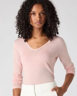 Women's Imogen Superfine Cashmere V Neck Jumper Blush Pink -Cozy Fashion Shop SS24 NPW000808 B03 5