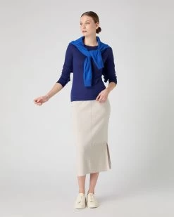 Women's Eden Superfine Cashmere Round Neck Top Indigo Blue -Cozy Fashion Shop SS24 NPW000811R I05 3