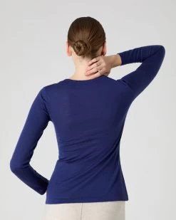 Women's Eden Superfine Cashmere Round Neck Top Indigo Blue -Cozy Fashion Shop SS24 NPW000811R I05 4
