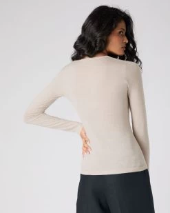 Women's Eden Superfine Cashmere Round Neck Top Sandstone Brown -Cozy Fashion Shop SS24 NPW000811R S44 4