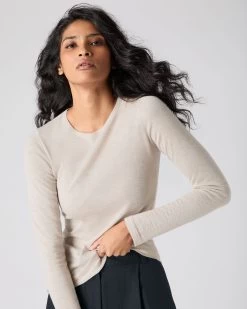 Women's Eden Superfine Cashmere Round Neck Top Sandstone Brown -Cozy Fashion Shop SS24 NPW000811R S44 5