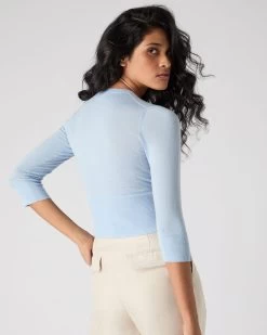 Women's Darcie Superfine Cashmere Cropped Cardigan Pale Blue -Cozy Fashion Shop SS24 NPW000831 PBU 4