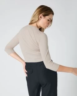 Women's Darcie Superfine Cashmere Cropped Cardigan Sandstone Brown -Cozy Fashion Shop SS24 NPW000831 S44 4