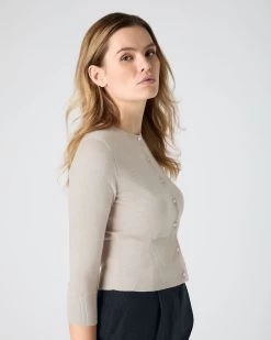 Women's Darcie Superfine Cashmere Cropped Cardigan Sandstone Brown -Cozy Fashion Shop SS24 NPW000831 S44 5