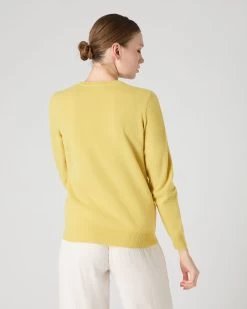 Women's Evie Classic Round Neck Cashmere Jumper Citrine Yellow -Cozy Fashion Shop SS24 NPW000928B CYO 4