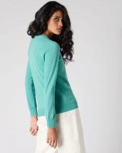 Women's Evie Classic Round Neck Cashmere Jumper Opal Green -Cozy Fashion Shop SS24 NPW000928B OPL 4
