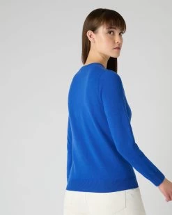 Women's Evie Classic Round Neck Cashmere Jumper Sonic Blue -Cozy Fashion Shop SS24 NPW000928B SON 4