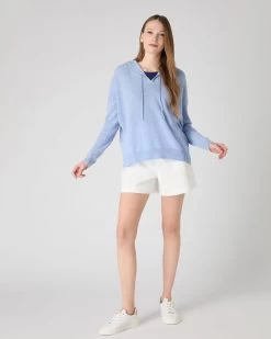 Women's Maya Metal Trim Cashmere Hoodie Cornflower Blue 9 Women's Maya Metal Trim Cashmere Hoodie Cornflower Blue -Cozy Fashion Shop SS24 NPW001604 C31 3