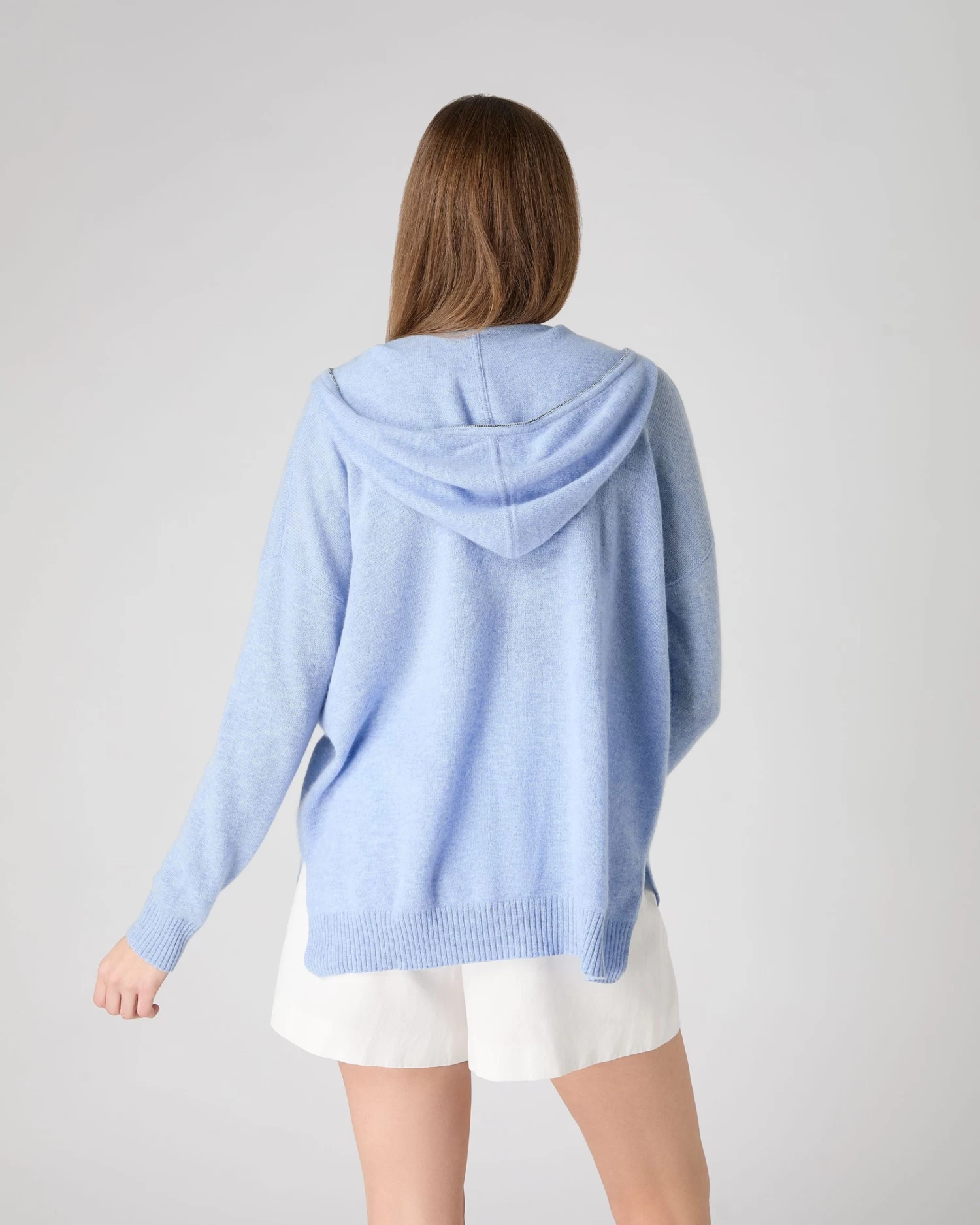 Women's Maya Metal Trim Cashmere Hoodie Cornflower Blue 6 Women's Maya Metal Trim Cashmere Hoodie Cornflower Blue - Image 4