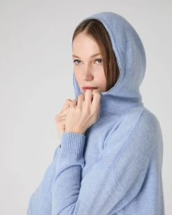 Women's Maya Metal Trim Cashmere Hoodie Cornflower Blue 11 Women's Maya Metal Trim Cashmere Hoodie Cornflower Blue -Cozy Fashion Shop SS24 NPW001604 C31 5