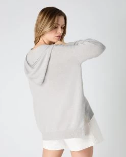 Women's Maya Metal Trim Cashmere Hoodie Pebble Grey -Cozy Fashion Shop SS24 NPW001604 PBG 4