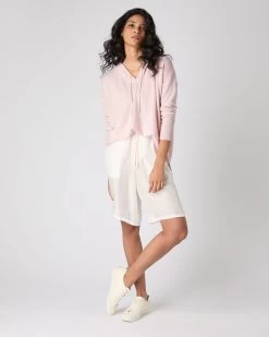 Women's Maya Metal Trim Cashmere Hoodie Quartz Pink -Cozy Fashion Shop SS24 NPW001604 QZP 3