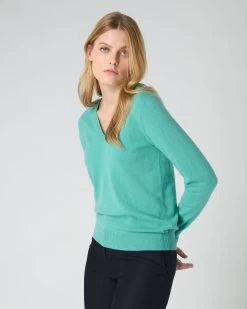 Women's Phoebe V Neck Cashmere Jumper Opal Green