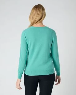 Women's Phoebe V Neck Cashmere Jumper Opal Green -Cozy Fashion Shop SS24 NPW001800B OPL 4