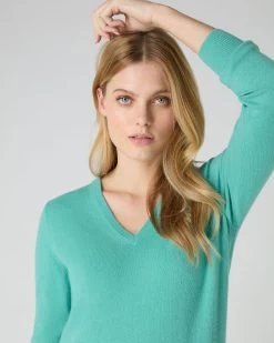 Women's Phoebe V Neck Cashmere Jumper Opal Green -Cozy Fashion Shop SS24 NPW001800B OPL 5