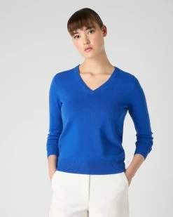 Women's Phoebe V Neck Cashmere Jumper Sonic Blue