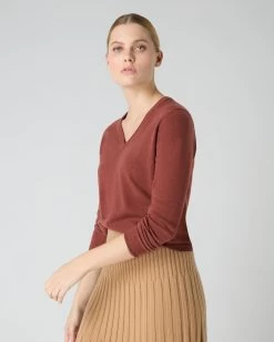 Women's Phoebe V Neck Cashmere Jumper Terracotta Brown