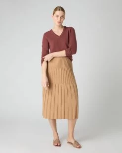 Women's Phoebe V Neck Cashmere Jumper Terracotta Brown -Cozy Fashion Shop SS24 NPW001800B T18 3