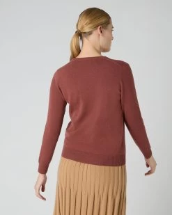 Women's Phoebe V Neck Cashmere Jumper Terracotta Brown -Cozy Fashion Shop SS24 NPW001800B T18 4