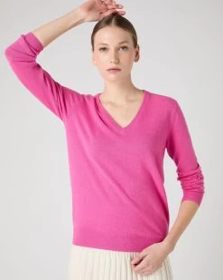 Women's Phoebe V Neck Cashmere Jumper Vibrant Pink