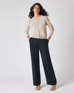 Women's Olivia Round Neck Cashmere Cardigan Oatmeal Brown -Cozy Fashion Shop SS24 NPW001802B OAT 3