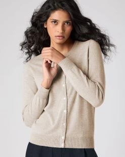 Women's Olivia Round Neck Cashmere Cardigan Oatmeal Brown -Cozy Fashion Shop SS24 NPW001802B OAT 5