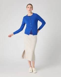Women's Olivia Round Neck Cashmere Cardigan Sonic Blue -Cozy Fashion Shop SS24 NPW001802B SON 3