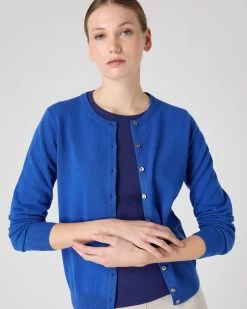 Women's Olivia Round Neck Cashmere Cardigan Sonic Blue -Cozy Fashion Shop SS24 NPW001802B SON 5