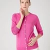 Women's Olivia Round Neck Cashmere Cardigan Vibrant Pink -Cozy Fashion Shop SS24 NPW001802B VPO 1