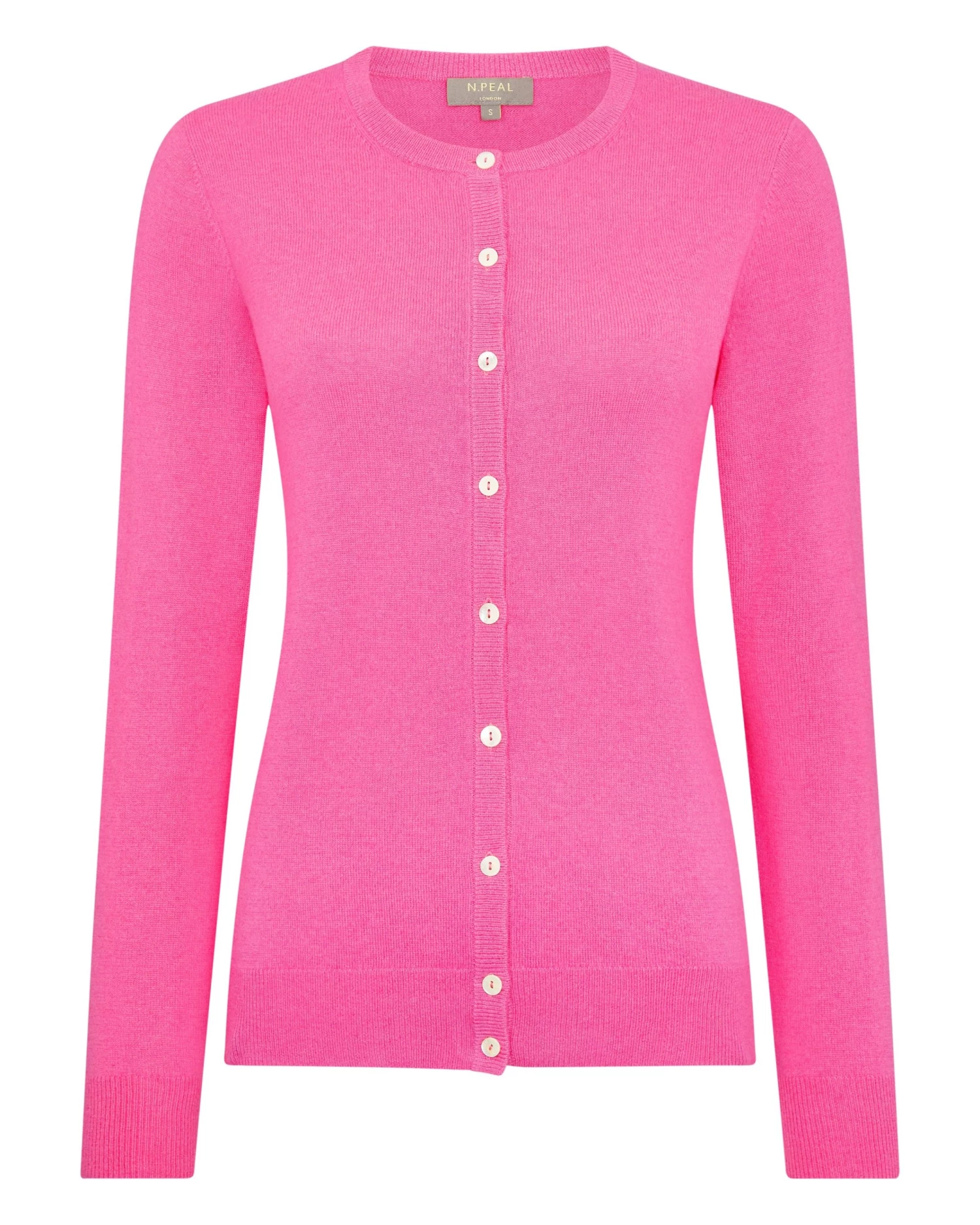 Women's Olivia Round Neck Cashmere Cardigan Vibrant Pink 4 Women's Olivia Round Neck Cashmere Cardigan Vibrant Pink - Image 2