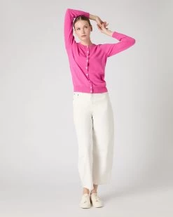 Women's Olivia Round Neck Cashmere Cardigan Vibrant Pink 9 Women's Olivia Round Neck Cashmere Cardigan Vibrant Pink -Cozy Fashion Shop SS24 NPW001802B VPO 3