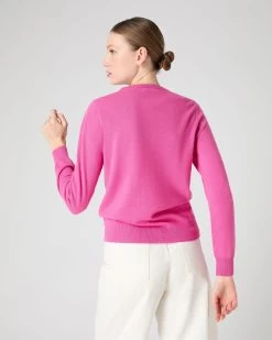 Women's Olivia Round Neck Cashmere Cardigan Vibrant Pink 10 Women's Olivia Round Neck Cashmere Cardigan Vibrant Pink -Cozy Fashion Shop SS24 NPW001802B VPO 4