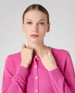 Women's Olivia Round Neck Cashmere Cardigan Vibrant Pink 11 Women's Olivia Round Neck Cashmere Cardigan Vibrant Pink -Cozy Fashion Shop SS24 NPW001802B VPO 5