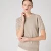 Women's Milly Classic Cashmere T-Shirt Oatmeal Brown 1 Women's Milly Classic Cashmere T-Shirt Oatmeal Brown -Cozy Fashion Shop SS24 NPW001803C OAT 1