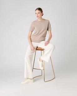 Women's Milly Classic Cashmere T-Shirt Oatmeal Brown 9 Women's Milly Classic Cashmere T-Shirt Oatmeal Brown -Cozy Fashion Shop SS24 NPW001803C OAT 3