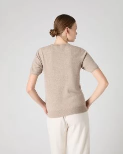 Women's Milly Classic Cashmere T-Shirt Oatmeal Brown 10 Women's Milly Classic Cashmere T-Shirt Oatmeal Brown -Cozy Fashion Shop SS24 NPW001803C OAT 4